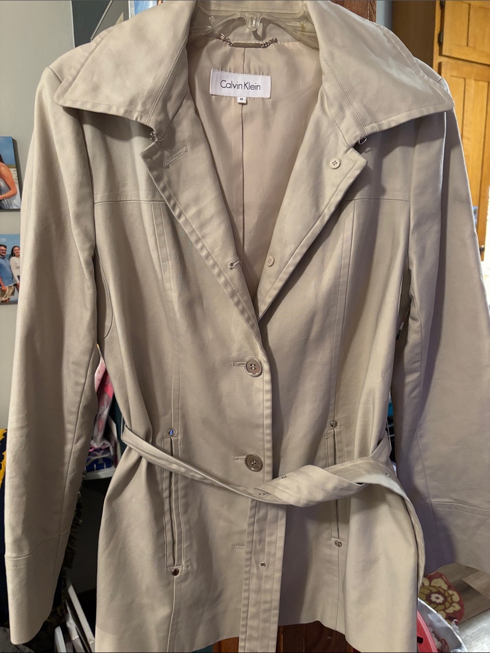 Calvin Klein Light Beige Trench Coat with Belt